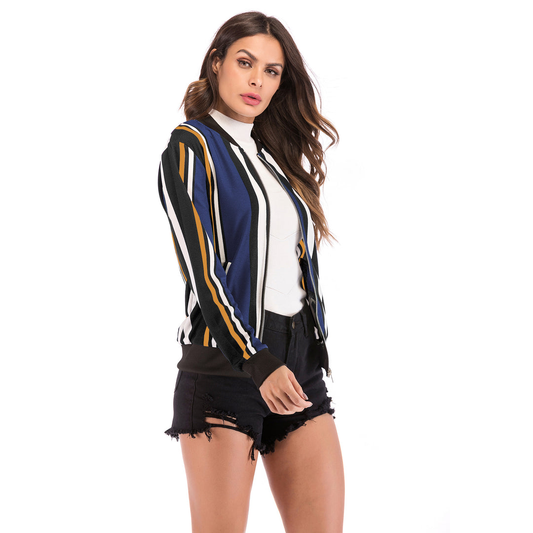 Damen Bedruckte Bomberjacke mit Kranich‑Motiv, Reißverschluss & Rippbündchen – Avenza