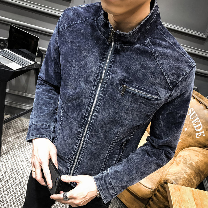 Herren Vintage-Optik Kurzjacke aus gewaschenem Baumwollmix mit Stehkragen und Zip-Brusttasche Echo Archiv