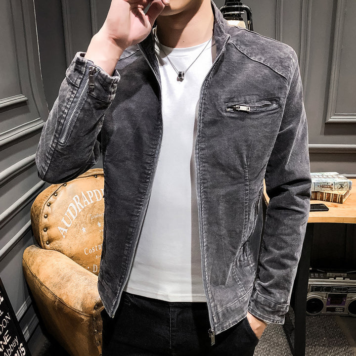 Herren Vintage-Optik Kurzjacke aus gewaschenem Baumwollmix mit Stehkragen und Zip-Brusttasche Echo Archiv