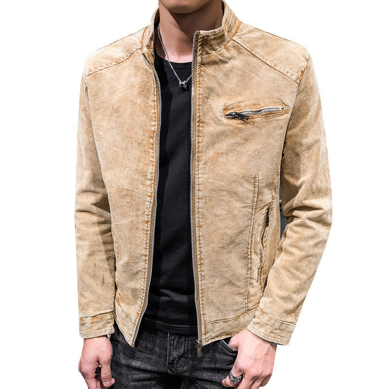 Herren Vintage-Optik Kurzjacke aus gewaschenem Baumwollmix mit Stehkragen und Zip-Brusttasche Echo Archiv