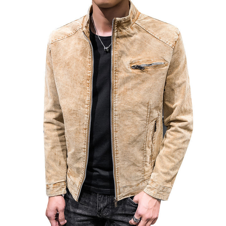 Herren Vintage-Optik Kurzjacke aus gewaschenem Baumwollmix mit Stehkragen und Zip-Brusttasche Echo Archiv