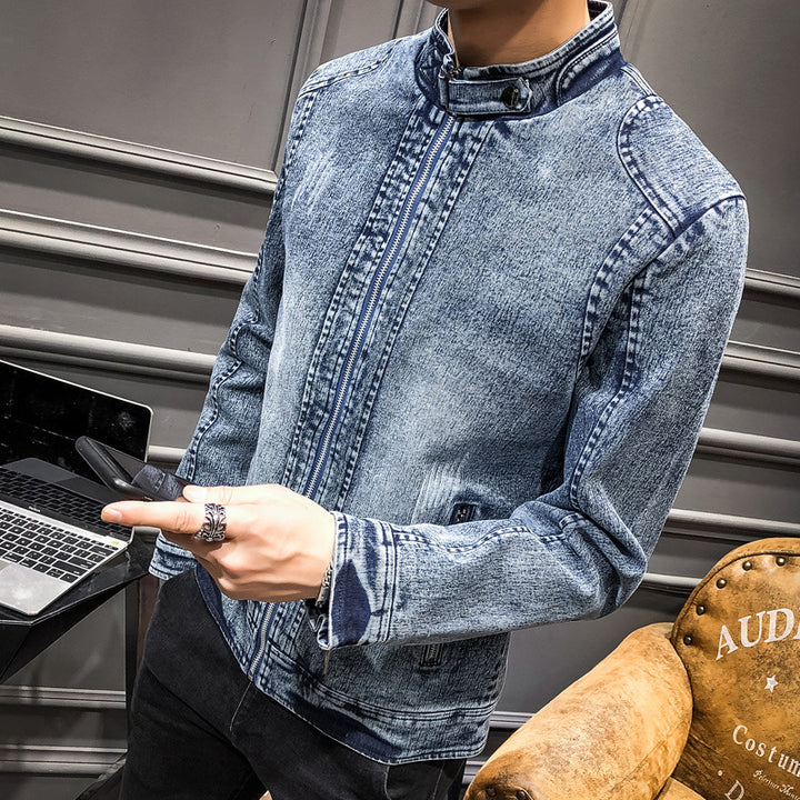 Herren Slim‑Fit Jeansjacke mit Stehkragen und Vintage‑Waschung Echo Archiv