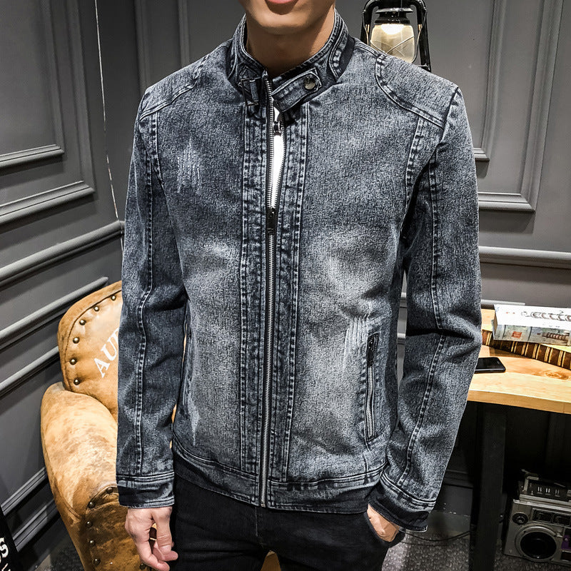 Herren Slim‑Fit Jeansjacke mit Stehkragen und Vintage‑Waschung Echo Archiv