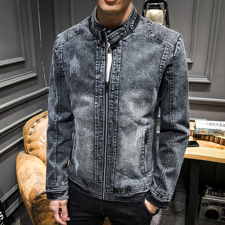 Herren Slim‑Fit Jeansjacke mit Stehkragen und Vintage‑Waschung Echo Archiv