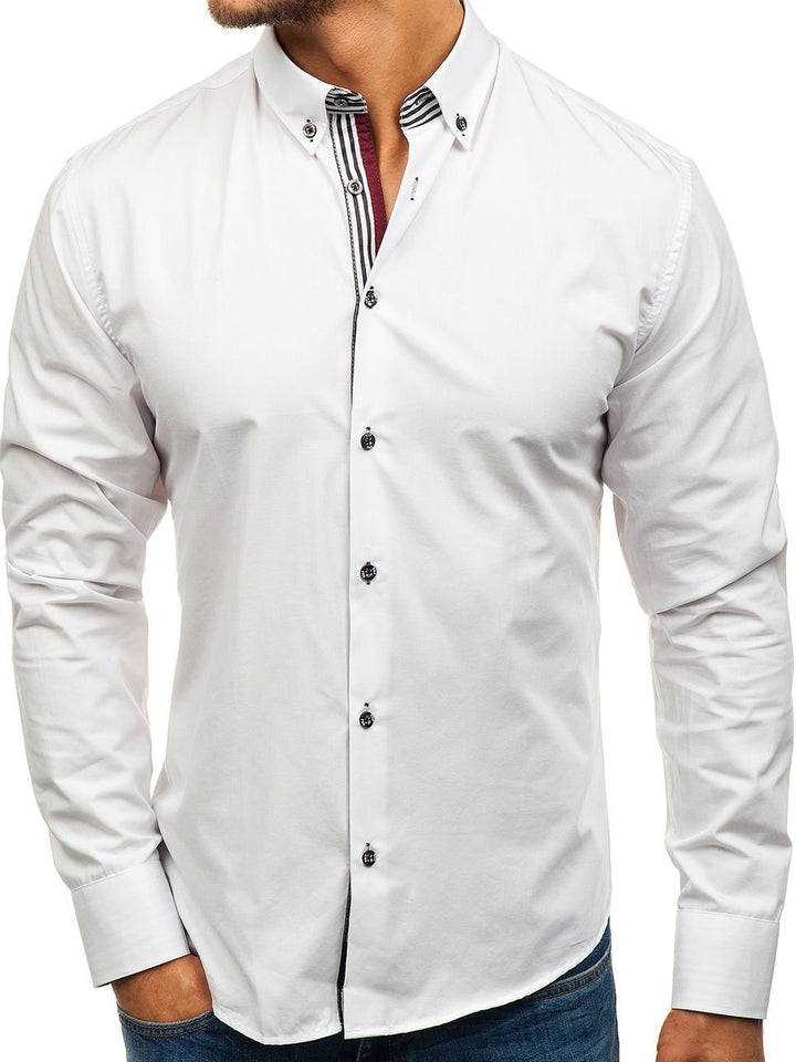 Herren Langarmhemd mit modischem Stehkragen und eleganten Kontrastdetails Echoarchiv