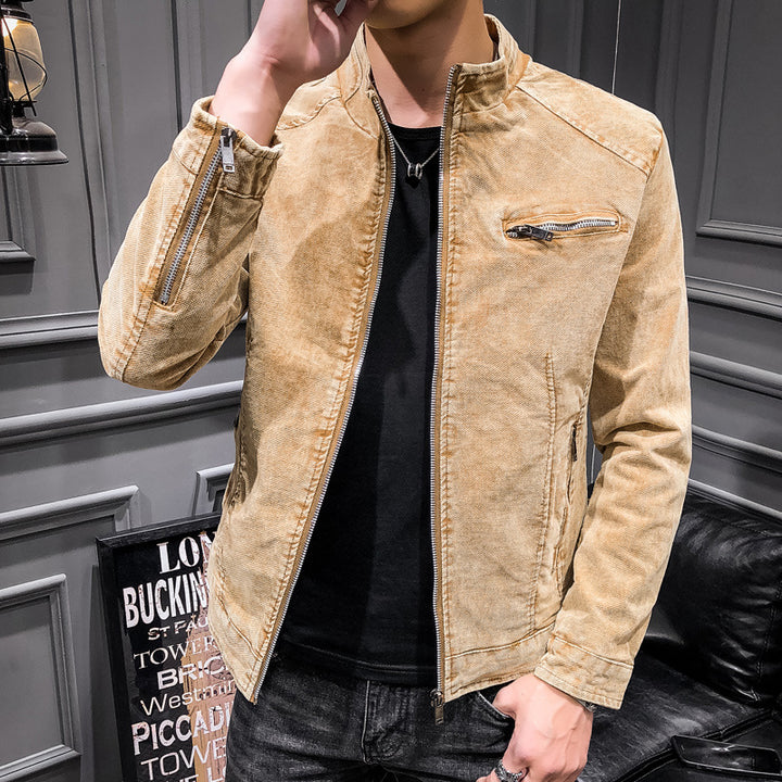 Herren Vintage-Optik Kurzjacke aus gewaschenem Baumwollmix mit Stehkragen und Zip-Brusttasche Echo Archiv