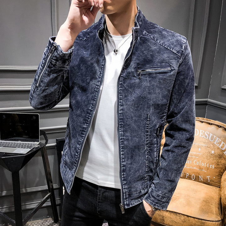 Herren Vintage-Optik Kurzjacke aus gewaschenem Baumwollmix mit Stehkragen und Zip-Brusttasche Echo Archiv