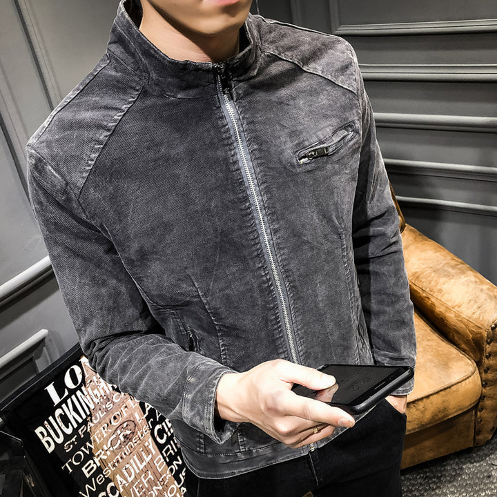 Herren Vintage-Optik Kurzjacke aus gewaschenem Baumwollmix mit Stehkragen und Zip-Brusttasche Echo Archiv