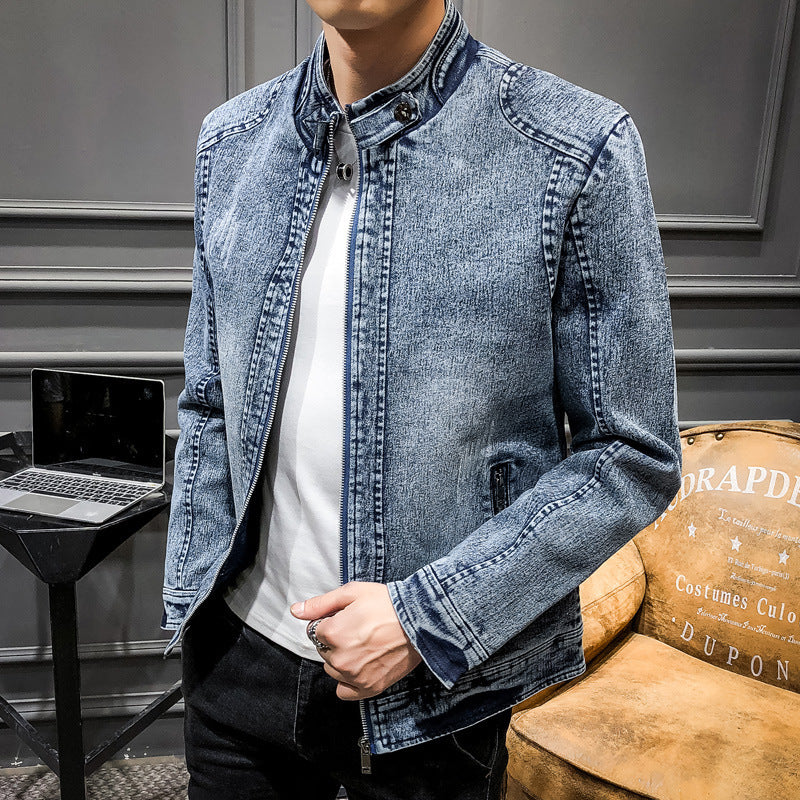 Herren Slim‑Fit Jeansjacke mit Stehkragen und Vintage‑Waschung Echo Archiv