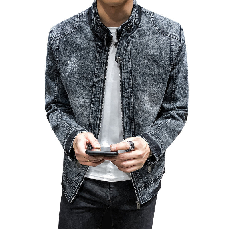 Herren Slim‑Fit Jeansjacke mit Stehkragen und Vintage‑Waschung Echo Archiv