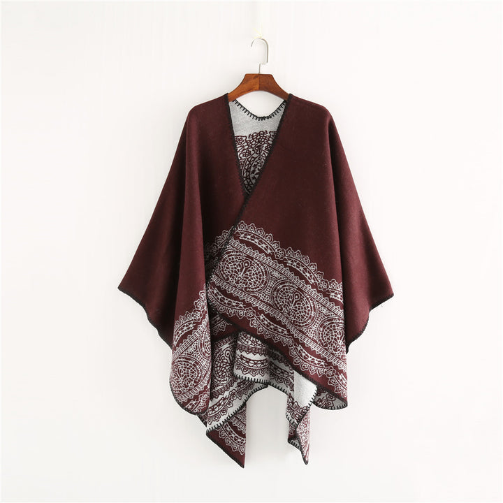 Damen Ornamental gemusterter Ruana‑Poncho mit offenem Kimono‑Fall Echo Archiv