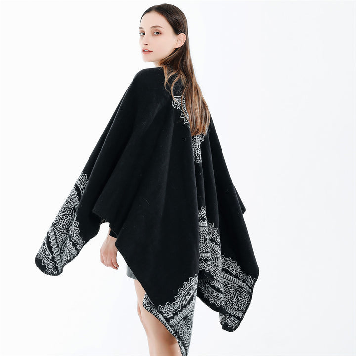 Damen Ornamental gemusterter Ruana‑Poncho mit offenem Kimono‑Fall Echo Archiv