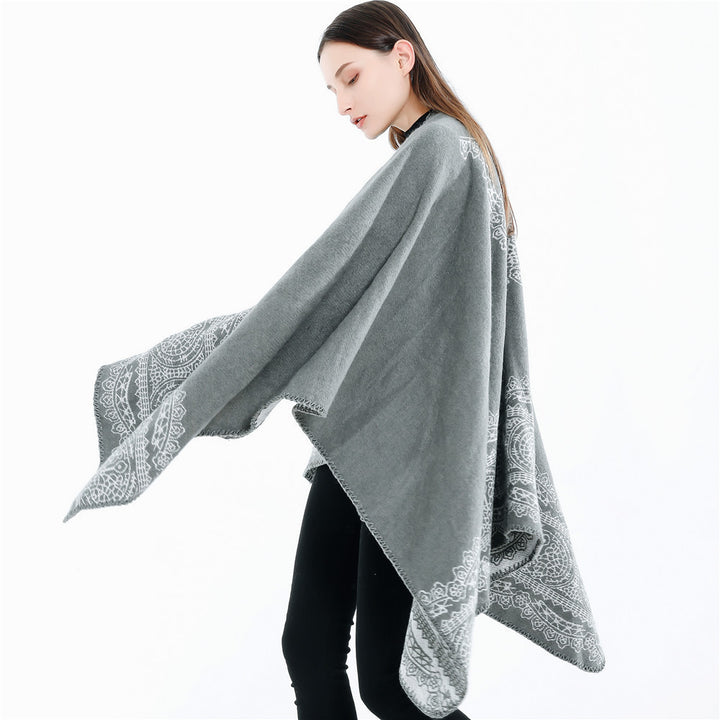 Damen Ornamental gemusterter Ruana‑Poncho mit offenem Kimono‑Fall Echo Archiv