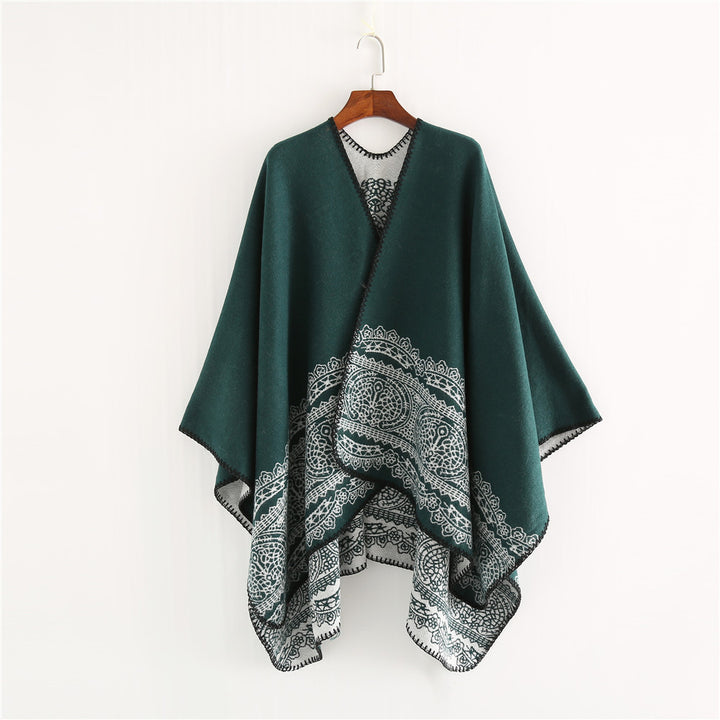 Damen Ornamental gemusterter Ruana‑Poncho mit offenem Kimono‑Fall Echo Archiv