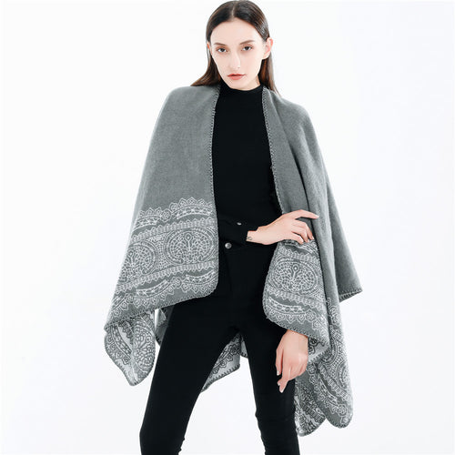 Damen Ornamental gemusterter Ruana‑Poncho mit offenem Kimono‑Fall Echo Archiv