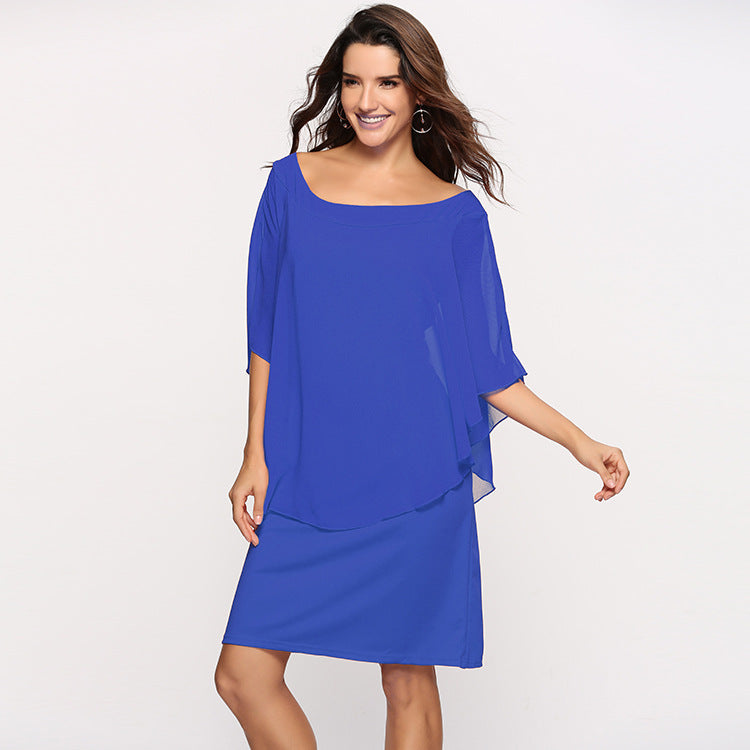 Damen Chiffon-Überwurf-Kleid mit Cape-Ärmeln und geradem Etuikleid Echoarchiv