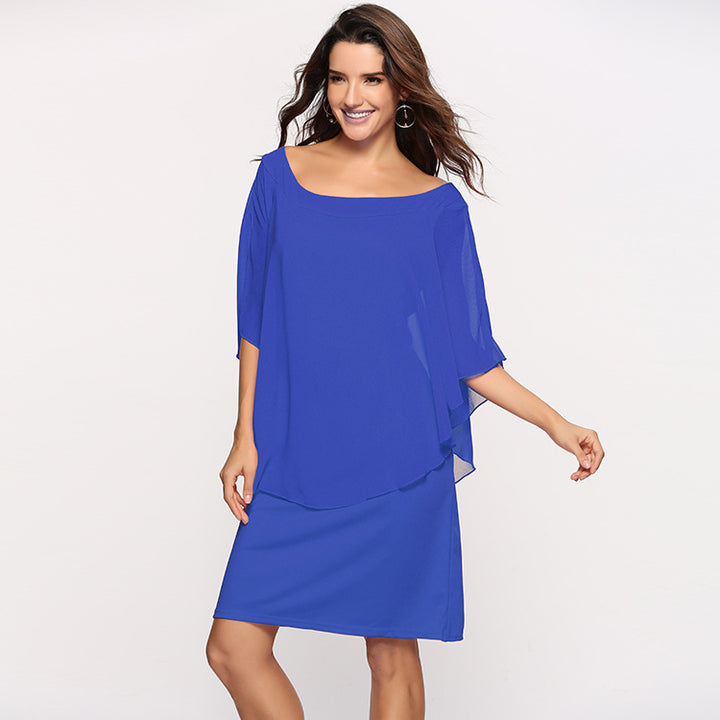 Damen Chiffon-Überwurf-Kleid mit Cape-Ärmeln und geradem Etuikleid Echoarchiv