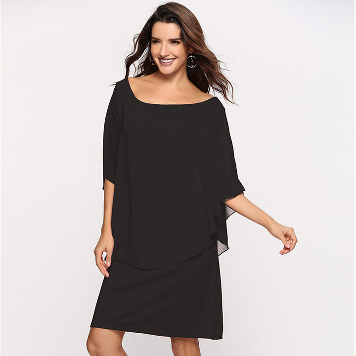 Damen Chiffon-Überwurf-Kleid mit Cape-Ärmeln und geradem Etuikleid Echoarchiv