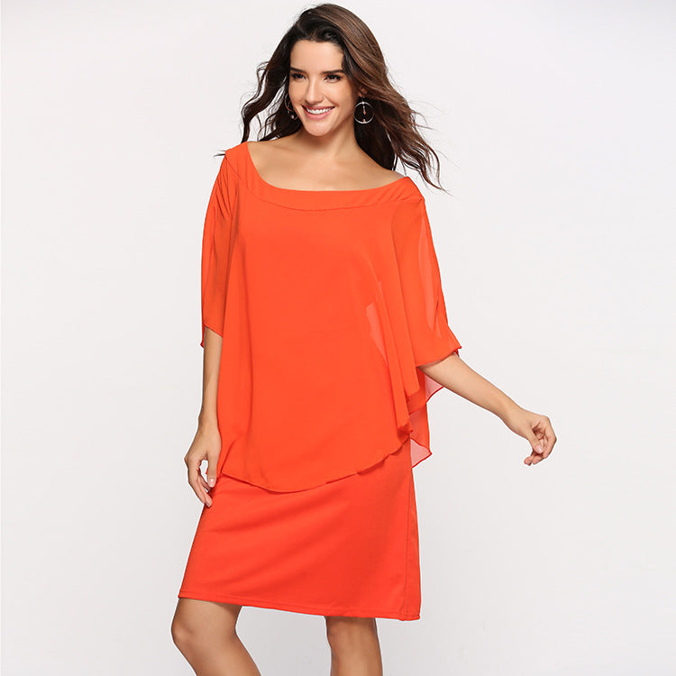 Damen Chiffon-Überwurf-Kleid mit Cape-Ärmeln und geradem Etuikleid Echoarchiv