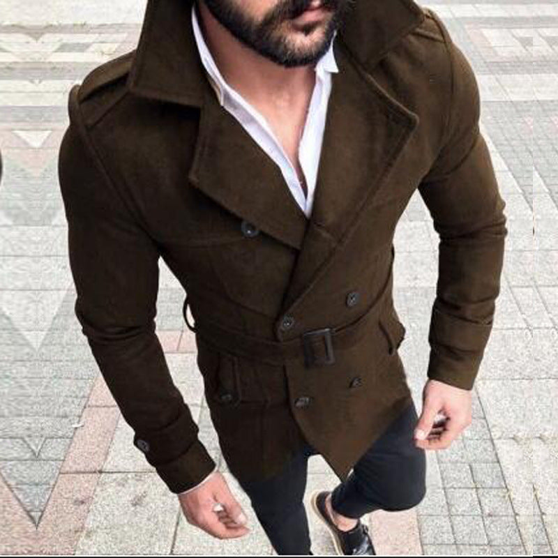 Herren modischer Trenchcoat mit gefüttertem Kragen und Gürtel Echoarchiv