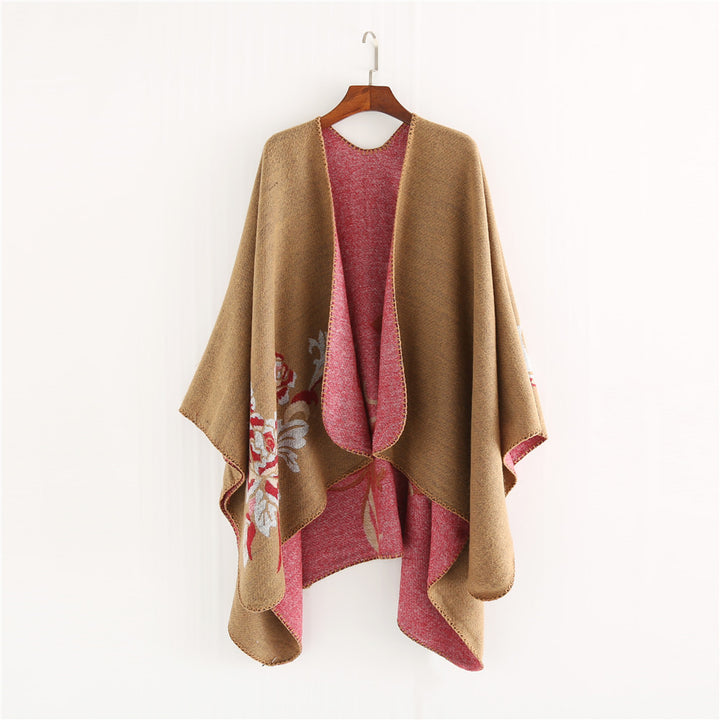 Damen Reversibler Capeponcho aus Wollmix mit floralem Jacquardfutter Echo Archiv