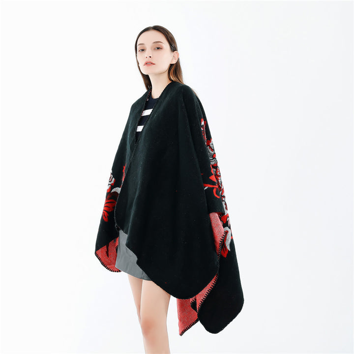 Damen Reversibler Capeponcho aus Wollmix mit floralem Jacquardfutter Echo Archiv