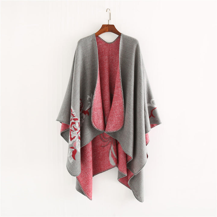 Damen Reversibler Capeponcho aus Wollmix mit floralem Jacquardfutter Echo Archiv