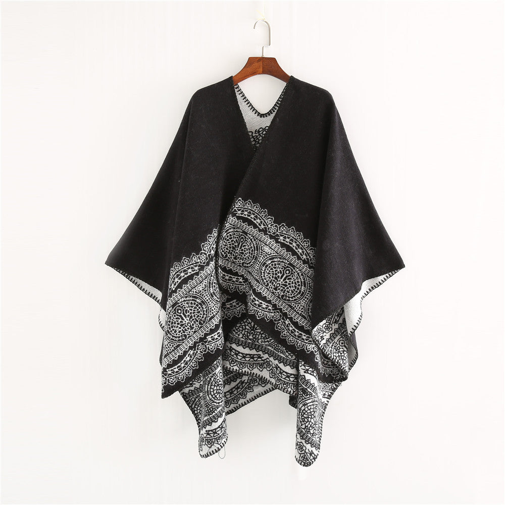 Damen Ornamental gemusterter Ruana‑Poncho mit offenem Kimono‑Fall Echo Archiv
