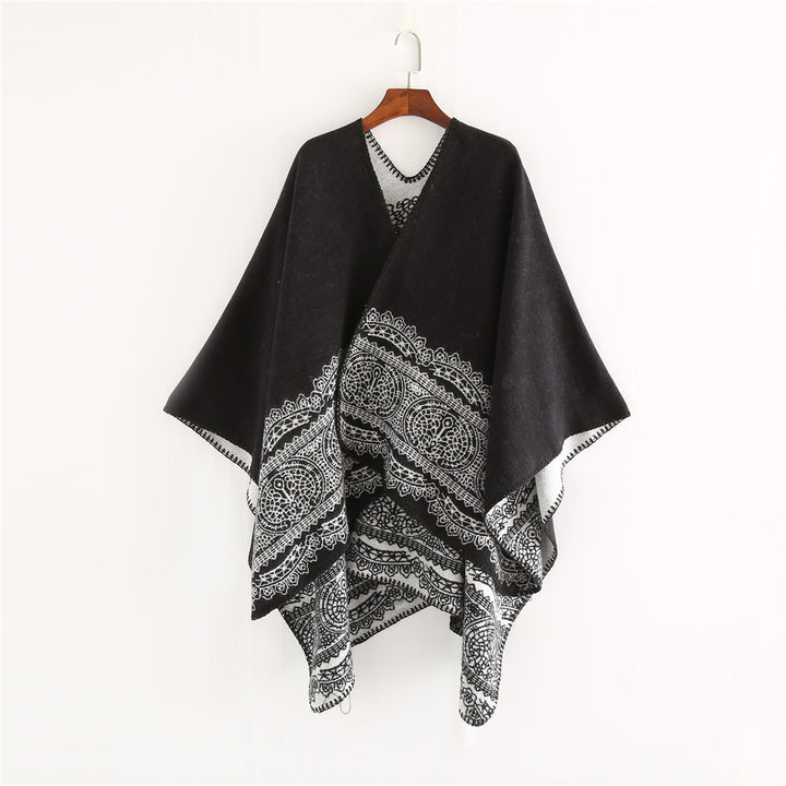 Damen Ornamental gemusterter Ruana‑Poncho mit offenem Kimono‑Fall Echo Archiv