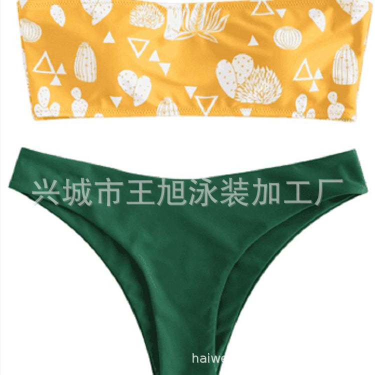Damen Bandeau-Bikini mit verspieltem Kaktus-Muster Echo Archiv