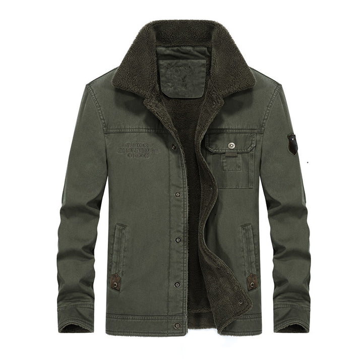 Herren Canvas-Workerjacke mit Teddyfutter, Hemdkragen und Brusttasche Echoarchiv