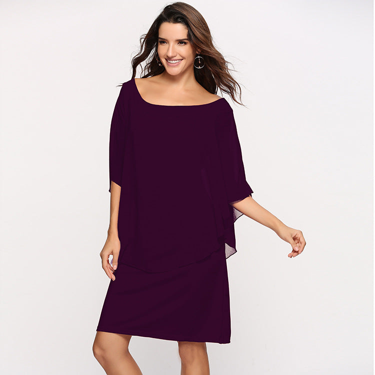 Damen Chiffon-Überwurf-Kleid mit Cape-Ärmeln und geradem Etuikleid Echoarchiv