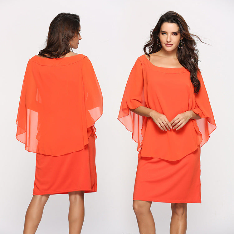 Damen Chiffon-Überwurf-Kleid mit Cape-Ärmeln und geradem Etuikleid Echoarchiv