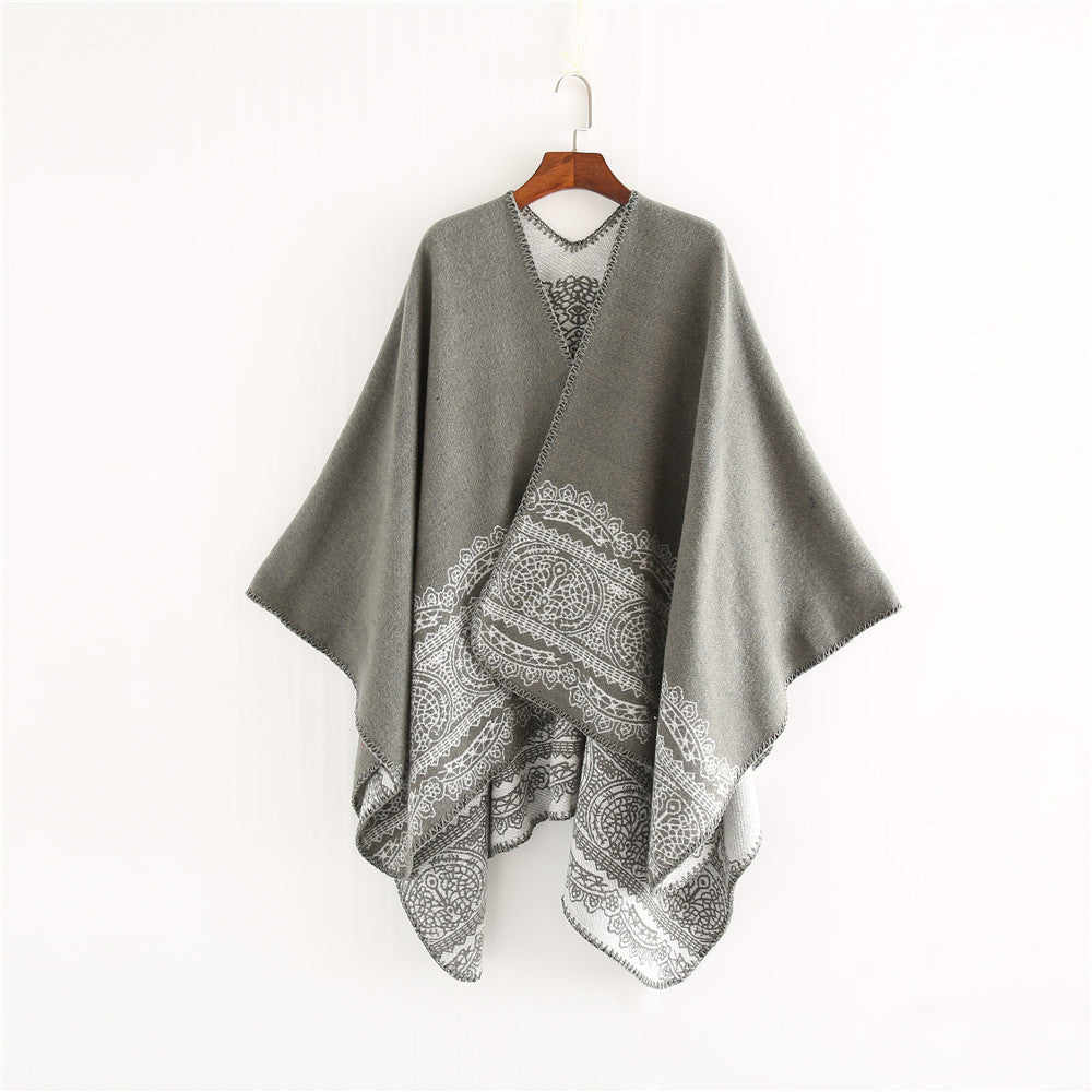 Damen Ornamental gemusterter Ruana‑Poncho mit offenem Kimono‑Fall Echo Archiv
