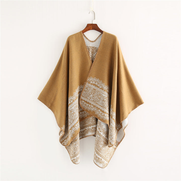 Damen Ornamental gemusterter Ruana‑Poncho mit offenem Kimono‑Fall Echo Archiv