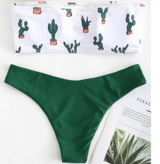 Damen Bandeau-Bikini mit verspieltem Kaktus-Muster Echo Archiv