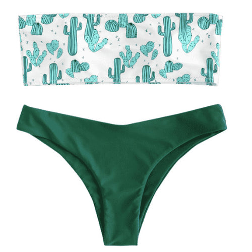 Damen Bandeau-Bikini mit verspieltem Kaktus-Muster Echo Archiv