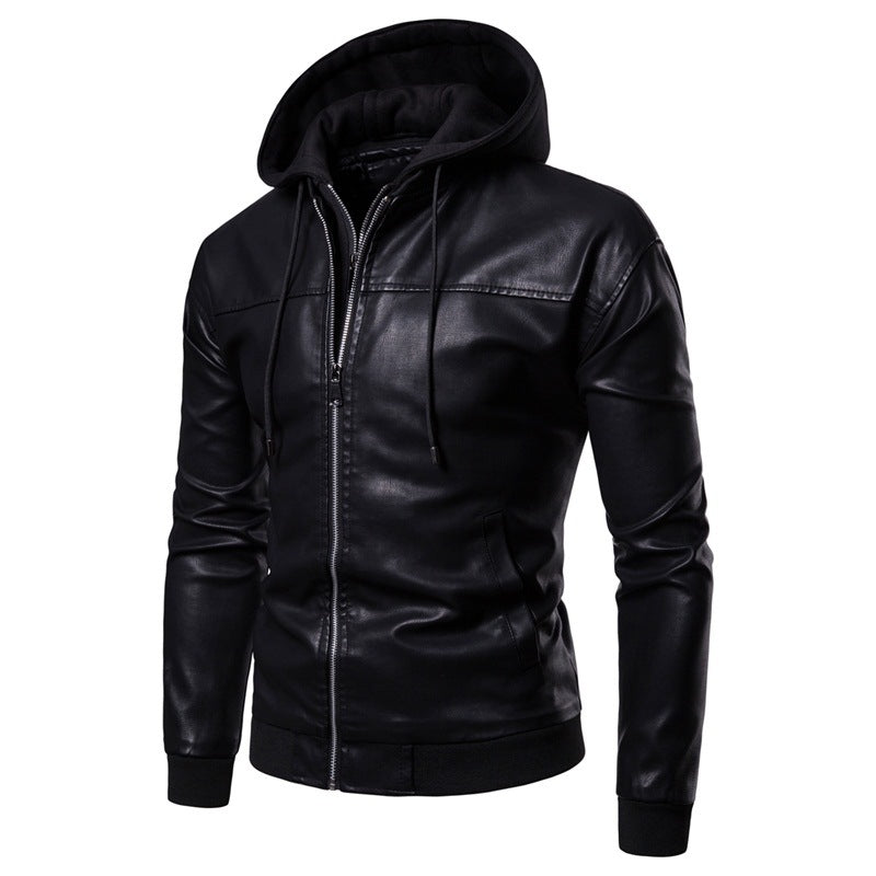 Herren Kunstleder Kapuzenjacke mit sportlichem Schnitt und einzigartigen Details Echoarchiv