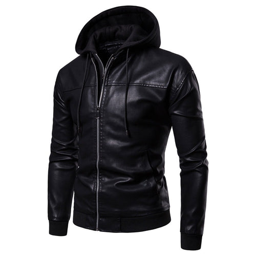 Herren Kunstleder Kapuzenjacke mit sportlichem Schnitt und einzigartigen Details Echoarchiv