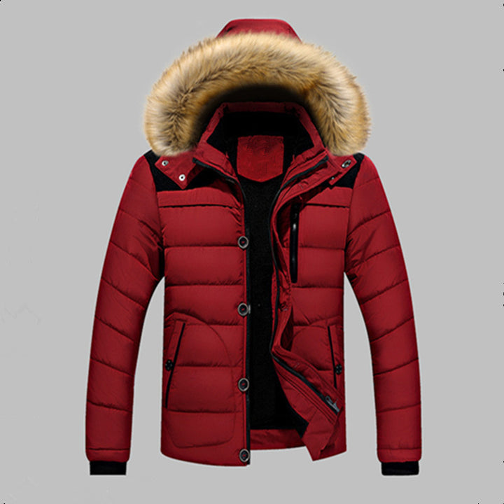 Herren Gefütterte Stepp-Expeditionsjacke mit Kunstfellkapuze und Frontmix-Taschen Echoarchiv
