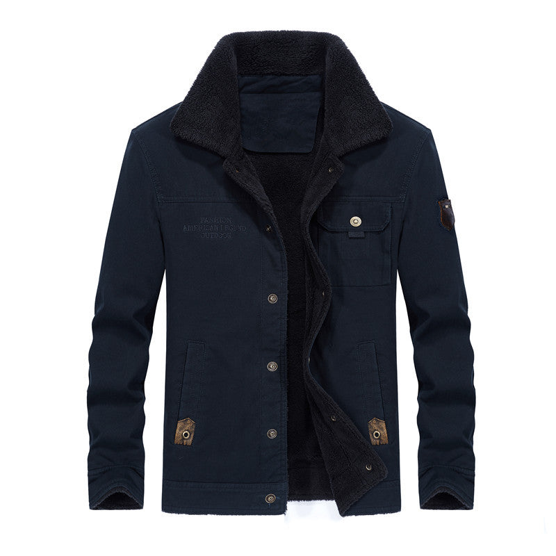 Herren Canvas-Workerjacke mit Teddyfutter, Hemdkragen und Brusttasche Echoarchiv