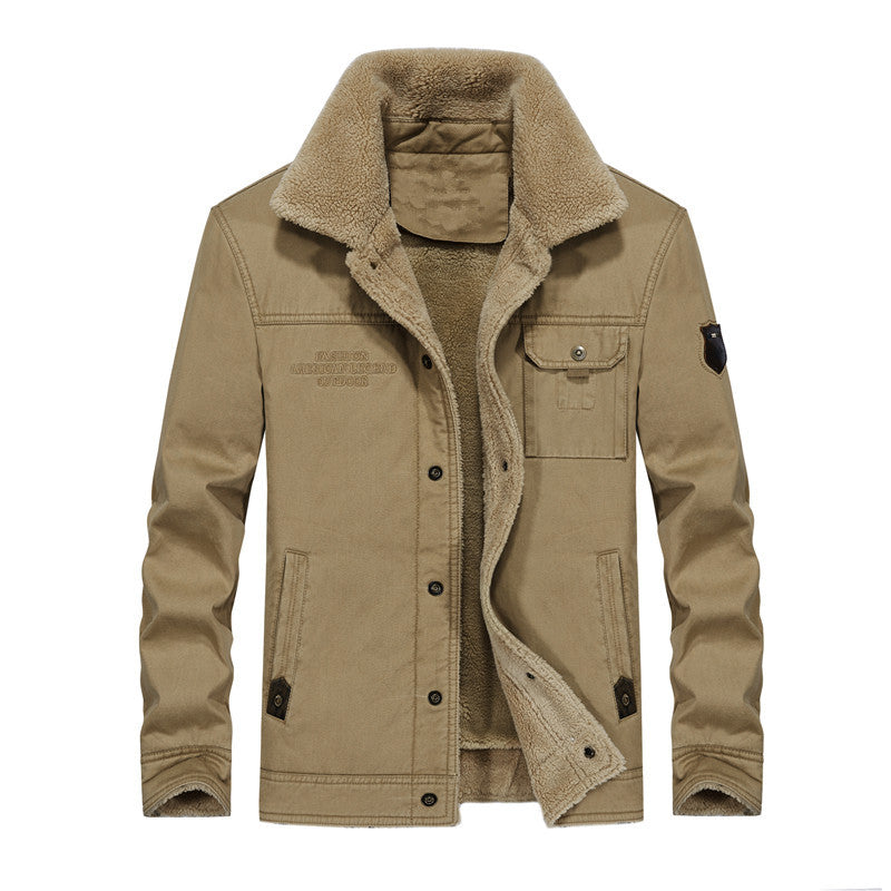 Herren Canvas-Workerjacke mit Teddyfutter, Hemdkragen und Brusttasche Echoarchiv