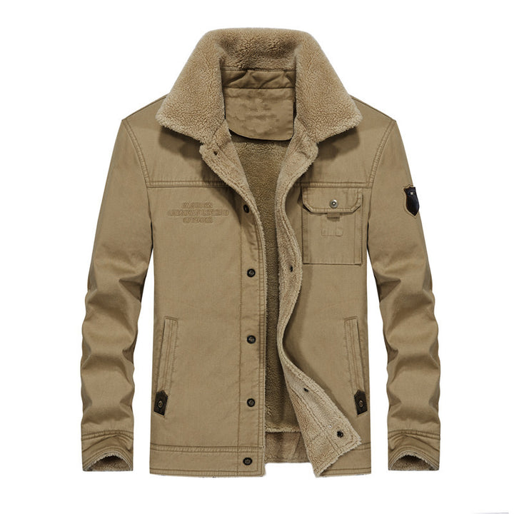 Herren Canvas-Workerjacke mit Teddyfutter, Hemdkragen und Brusttasche Echoarchiv