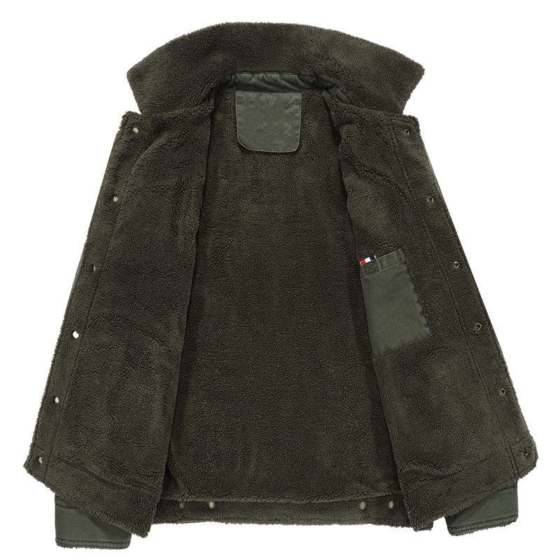 Herren Canvas-Workerjacke mit Teddyfutter, Hemdkragen und Brusttasche Echoarchiv
