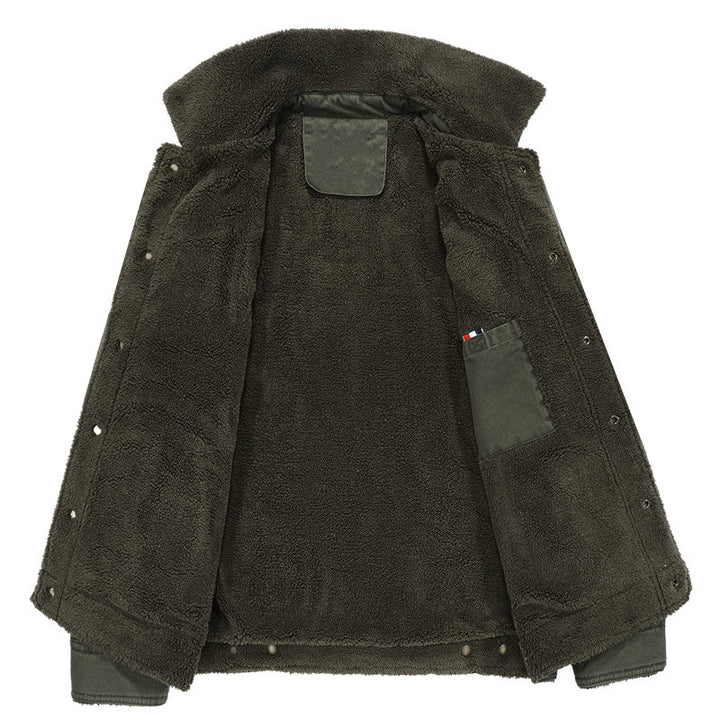 Herren Canvas-Workerjacke mit Teddyfutter, Hemdkragen und Brusttasche Echoarchiv