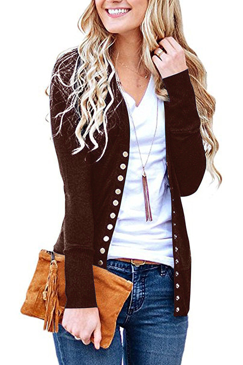 Damen nan Feinstrick-Cardigan mit dekorativen Metallknöpfen und schmaler Silhouette Echo Archiv