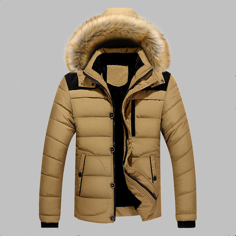 Herren Gefütterte Stepp-Expeditionsjacke mit Kunstfellkapuze und Frontmix-Taschen Echoarchiv