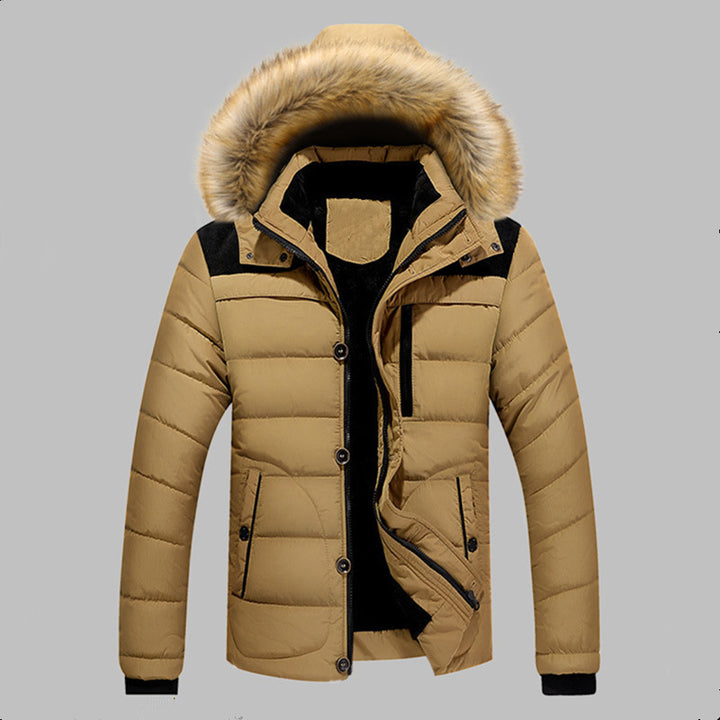 Herren Gefütterte Stepp-Expeditionsjacke mit Kunstfellkapuze und Frontmix-Taschen Echoarchiv