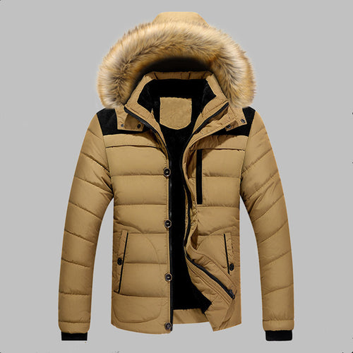 Herren Gefütterte Stepp-Expeditionsjacke mit Kunstfellkapuze und Frontmix-Taschen Echoarchiv