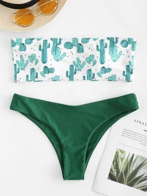 Damen Bandeau-Bikini mit verspieltem Kaktus-Muster Echo Archiv